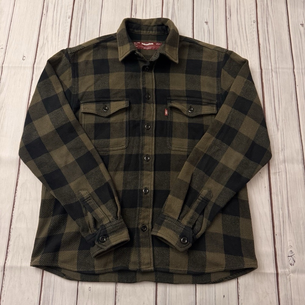 HideandSeek Japan Buffalo Plaid Flannel Workwear Shirt Olive Black M Streetwear